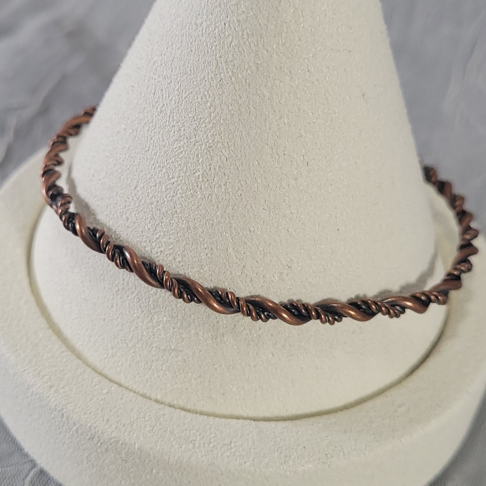 Handmade Copper Twisted Bangle Bracelet Unisex 7.75" Rope Design Jewelry